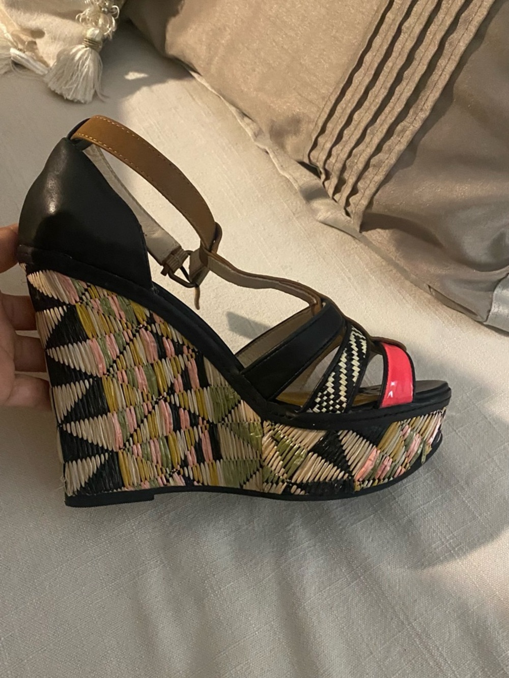 Aldo’s Women’s Multi-Color T-Strap Platform Sandals